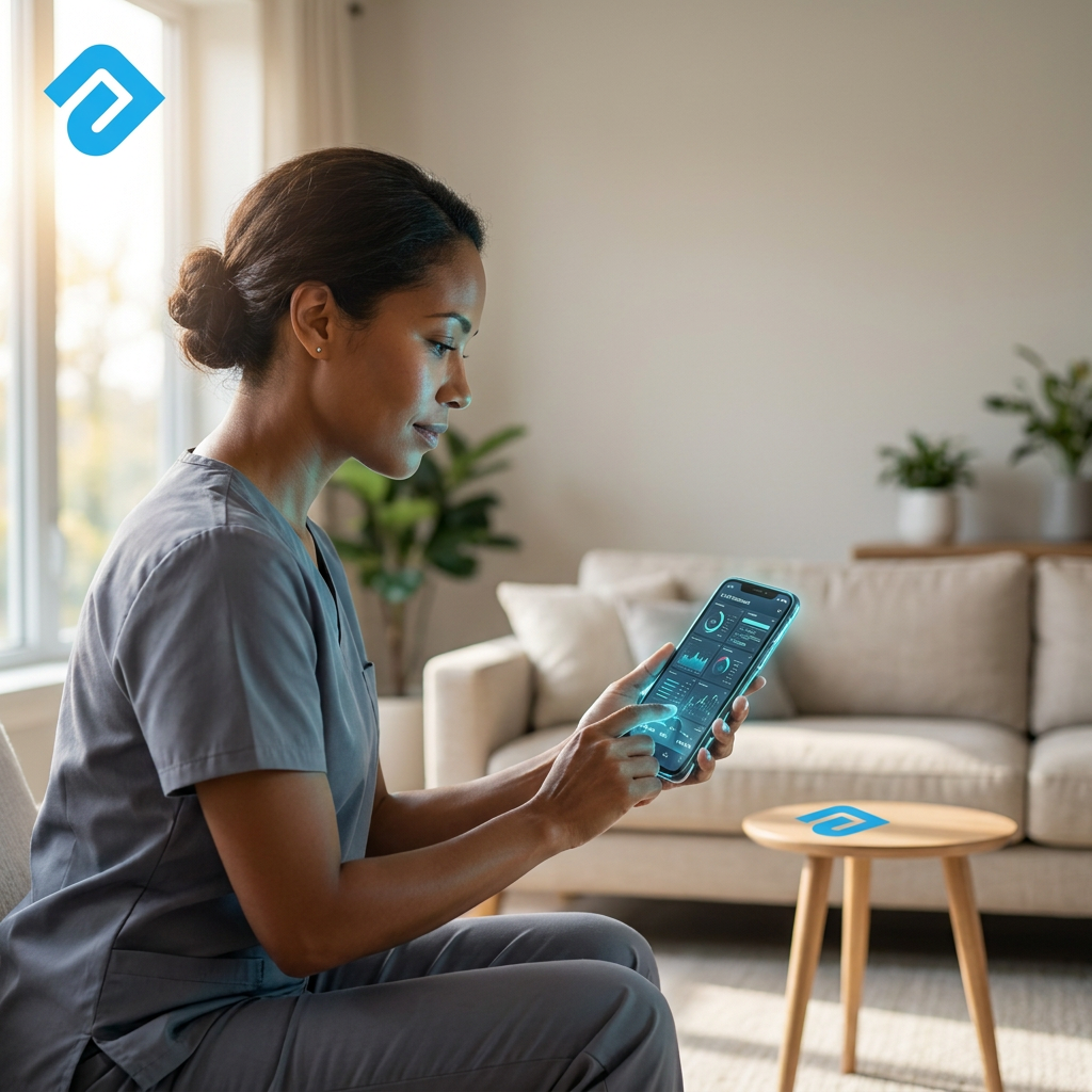 A nurse looking at a tablet device